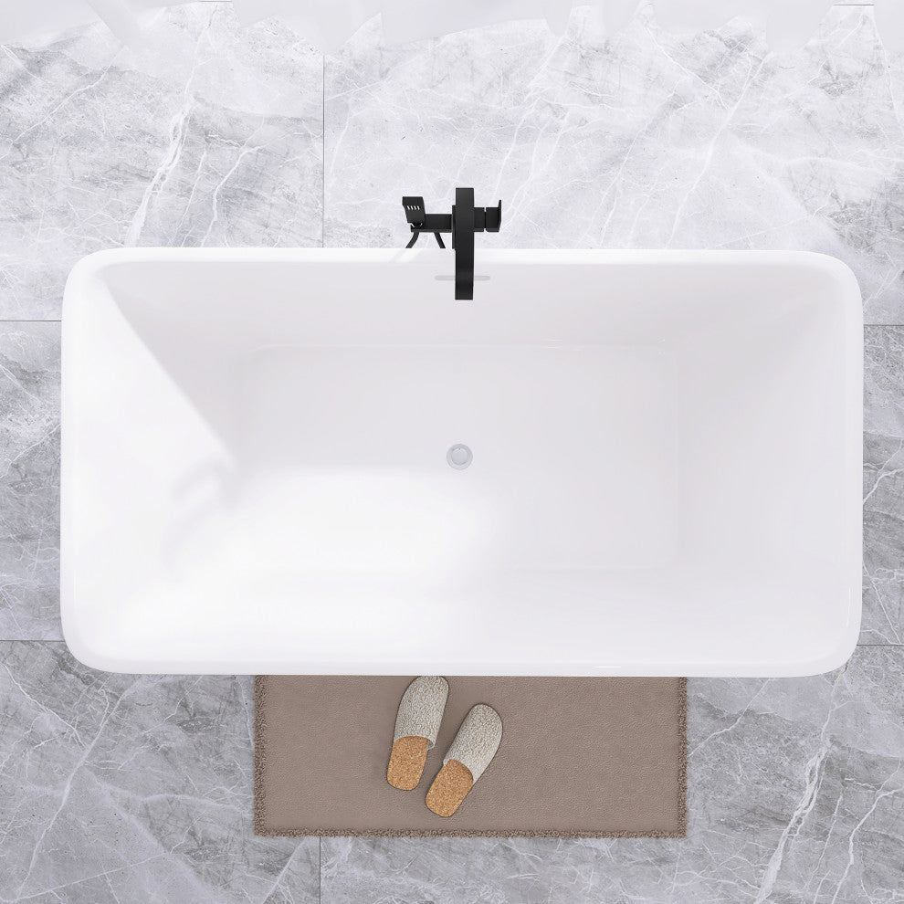 67 in. Acrylic Rectangular Flatbottom Freestanding Soaking Bathtub in White