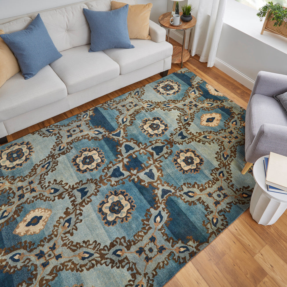 Weave & Wander Amzad Hand Knotted Gradient Wool Rug, Blue/Brown, 5'6"x8'6"