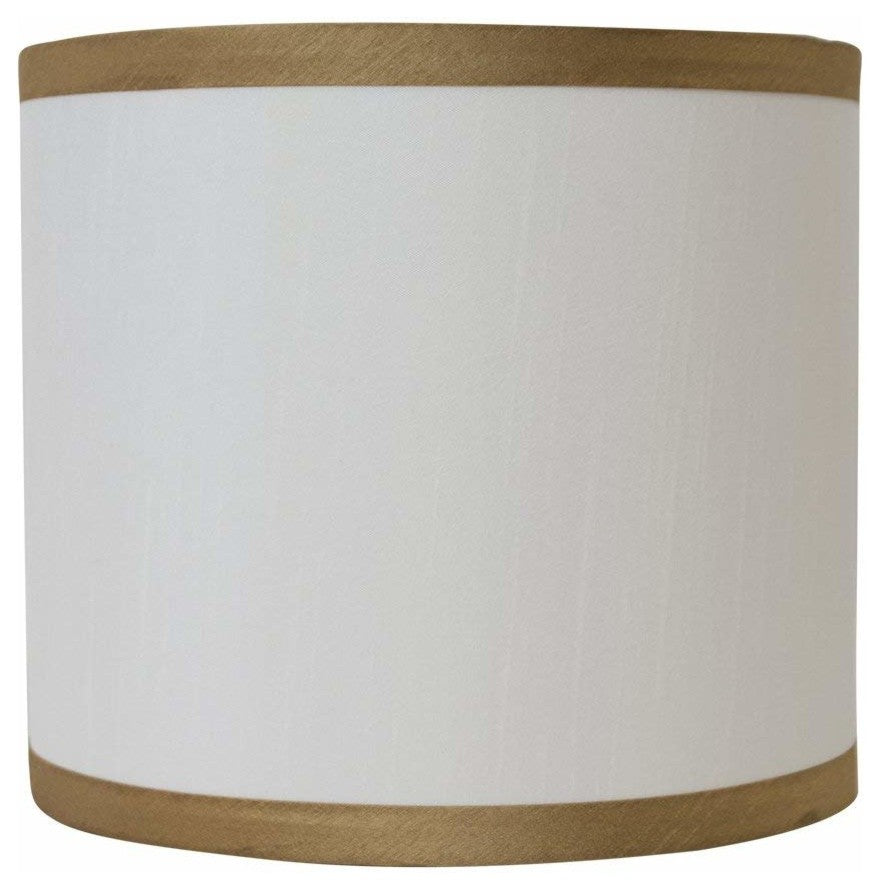 Faux Silk Drum Lamp Shade, Off White With Gold Trim, 10x10x10"