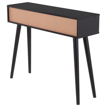 Bora Bora Contemporary Console Table, Black Wood With Rattan Accents