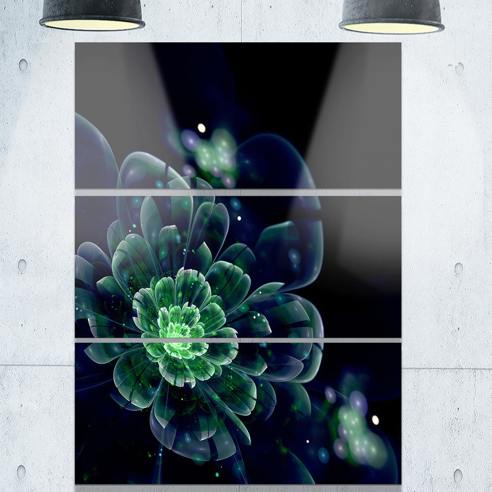 "Green Abstract Fractal Flower" Digital Metal Wall Art, 3 Panels, 28"x36"