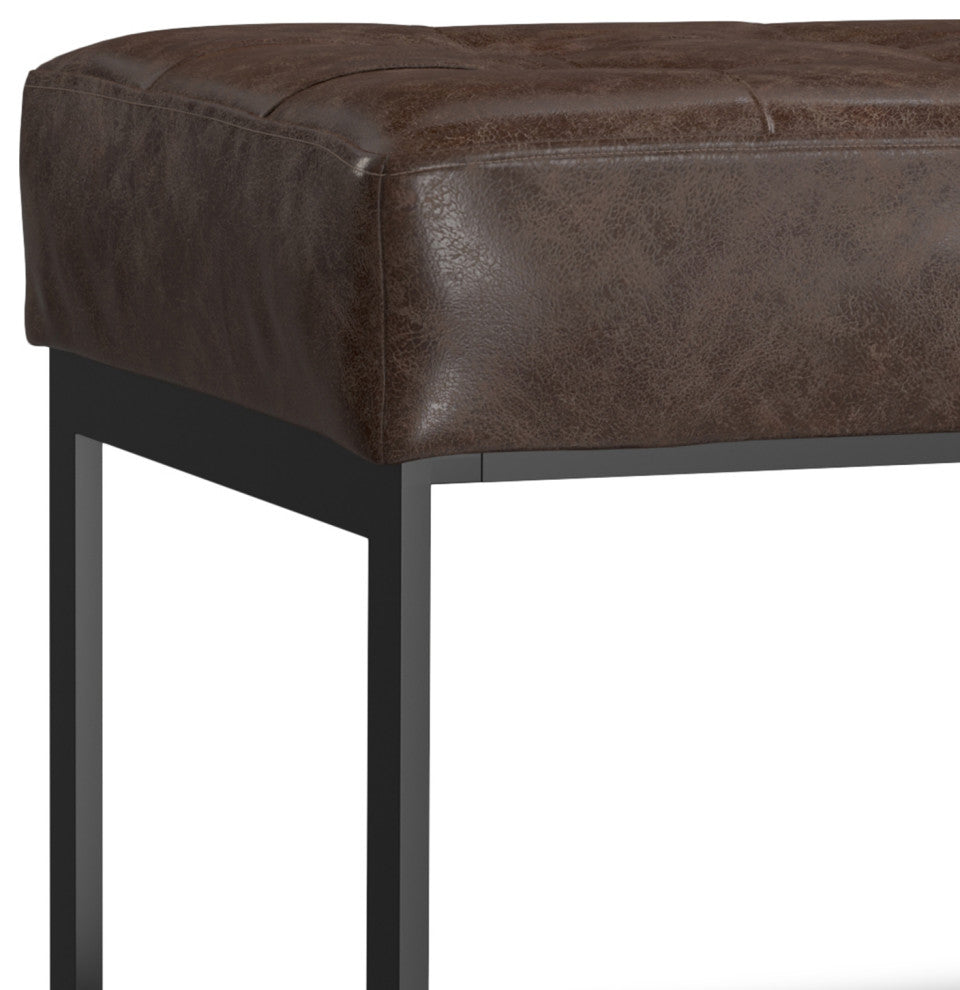 Penelope Leather Ottoman Bench, Brown