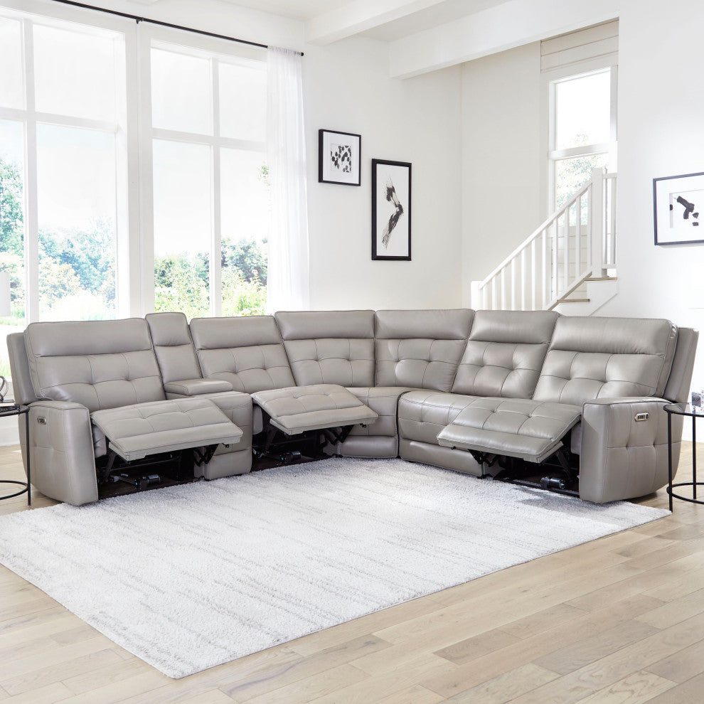 Canterbury Pewter 6 Piece Zero Gravity Modular Power Reclining Sectional, Pewter