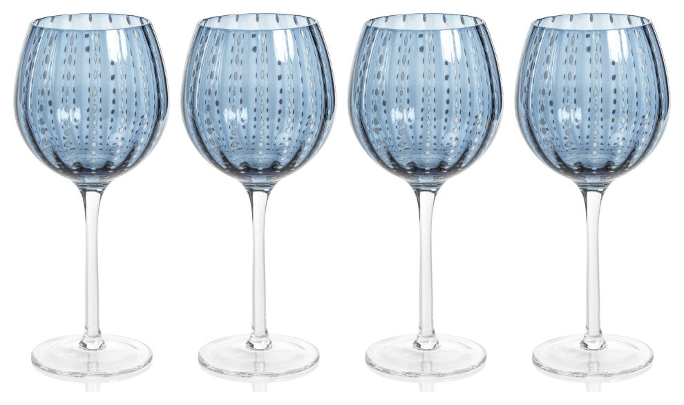 Pescara White Dot Wine Glasses, Set of 4, Navy Blue