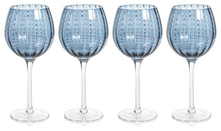 Pescara White Dot Wine Glasses, Set of 4, Navy Blue