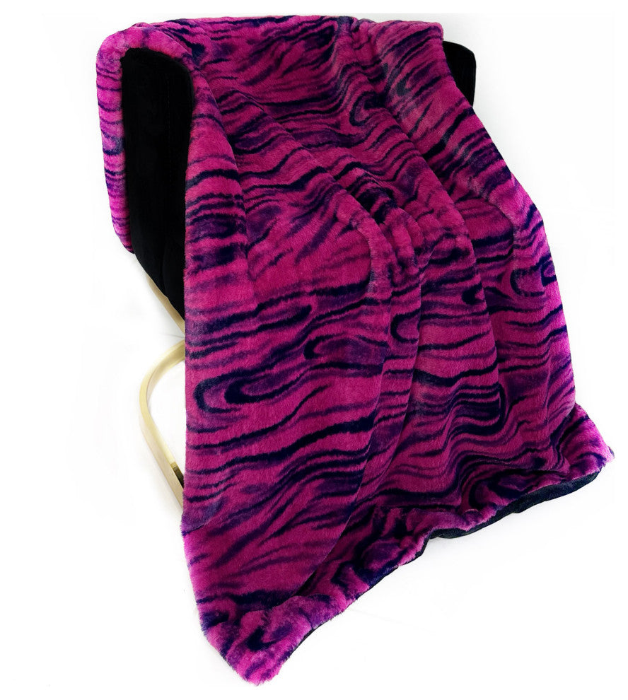 Plutus Fuchsia Black Galaxy Faux Fur Luxury Throw Blanket, Throw 48"W x 60"L