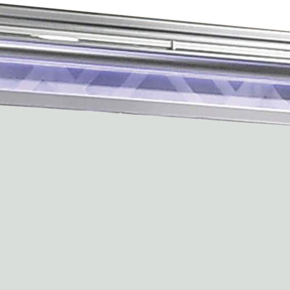 Benzara BM252504 Wall Mirror With LED light and Wooden Frame, Silver