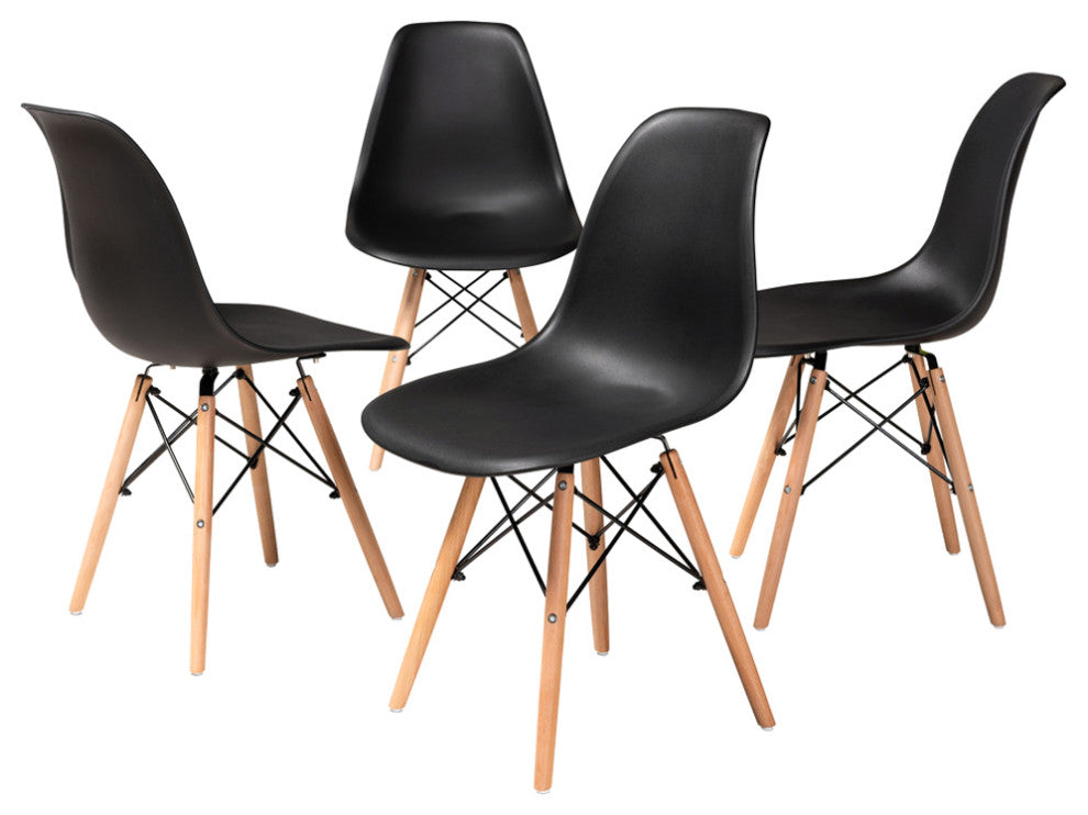 Russell Midcentury Modern 4-Piece Shell Side Chair Set Black