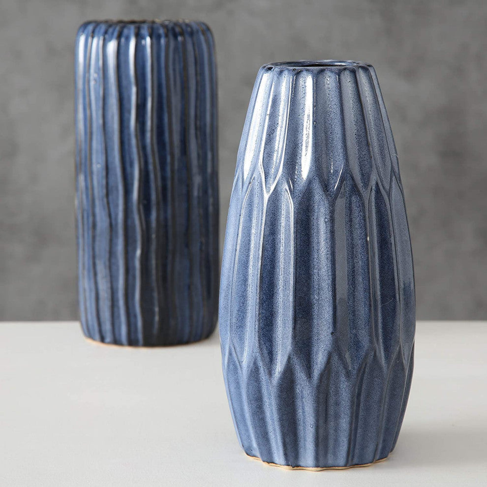 2 Piece Indigo Ripple Vase Set
