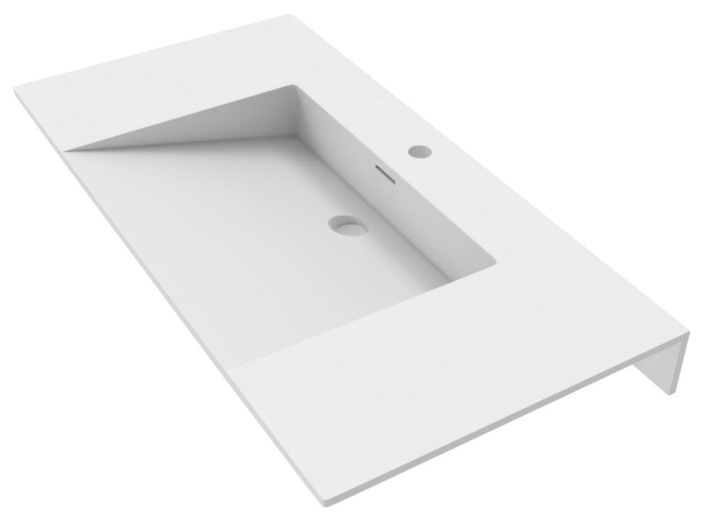CastelloUSA Vanish Minimalist Wall Mount Bathroom Sink, White, 36''