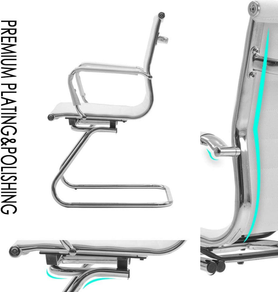 Reception Chairs No Wheels Leather Conference Chair (Set of 2), White