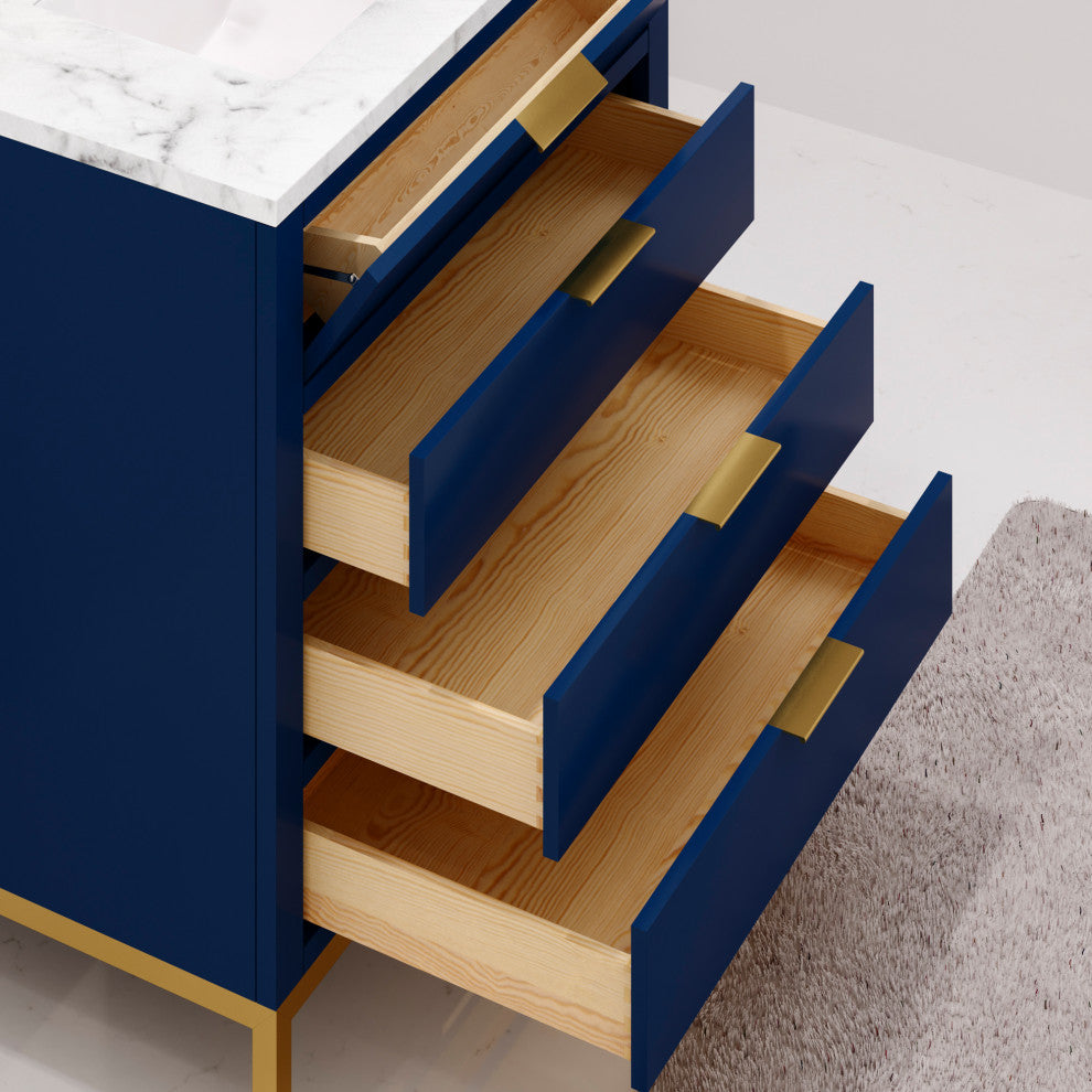 Bristol 30" Marble Countertop Vanity, Blue With Gooseneck Faucet