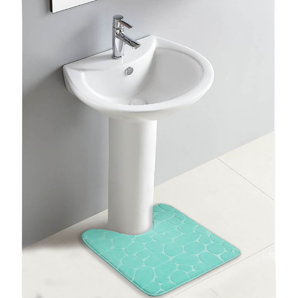 Bath Rug Memory Foam Mat 3D Pebble, Aqua Blue, Contour Rug 20"x20"