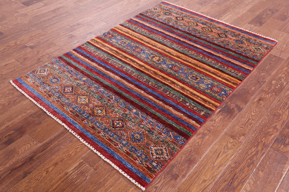4' 2" X 6' 0" Super Kazak Khorjin Handmade Wool Rug Q10787
