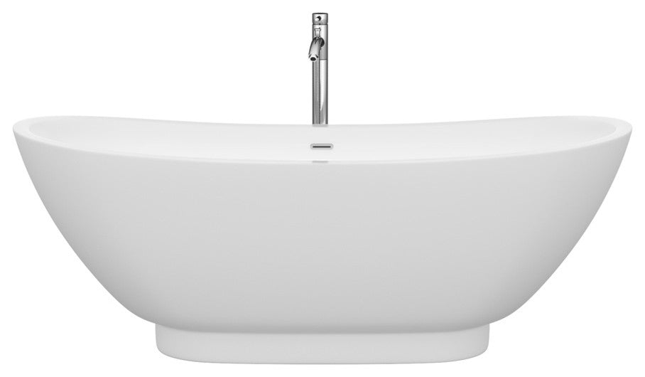 Clara 69" Freestanding White Bathtub, Polished Chrome Tub Filler and Trim Kit