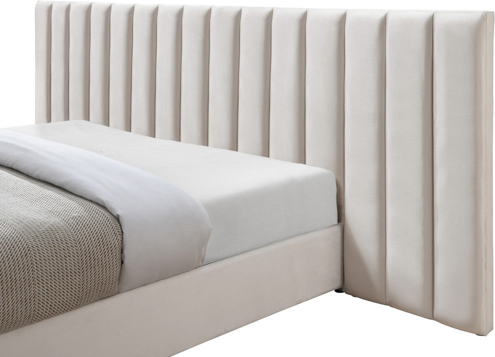 Pablo Velvet Upholstered Bed, Cream, Queen