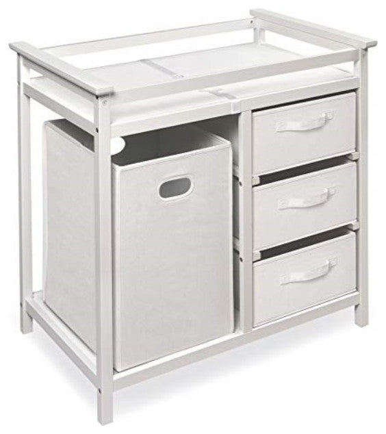 Modern Baby Changing Table with Laundry Hamper, 3 Storage Baskets, and Pad