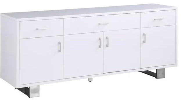 Large Sideboard, Multiple Cabinet & Drawers, Great for Storage, White/Chrome