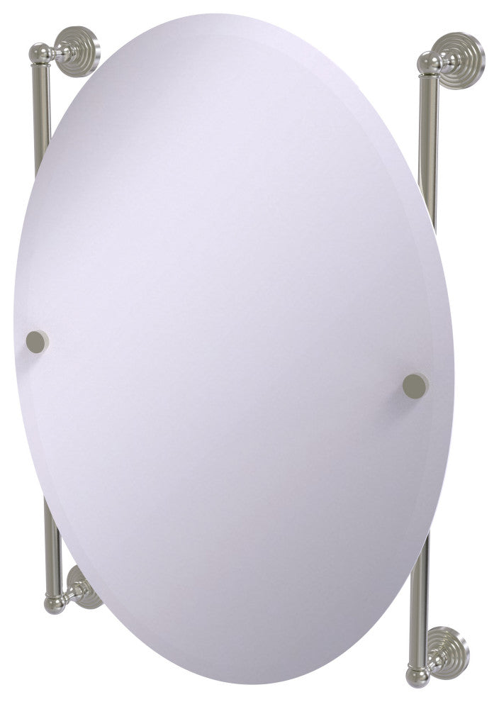 Waverly Place Oval Frameless Rail Mounted Mirror, Satin Nickel