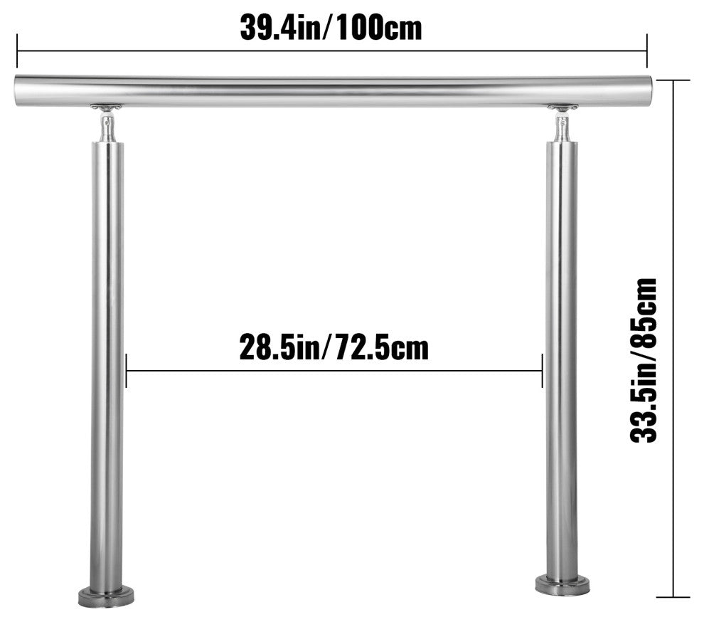 Stainless Steel Handrail Silver Outdoor Stair Railing, 39.4in/100cm