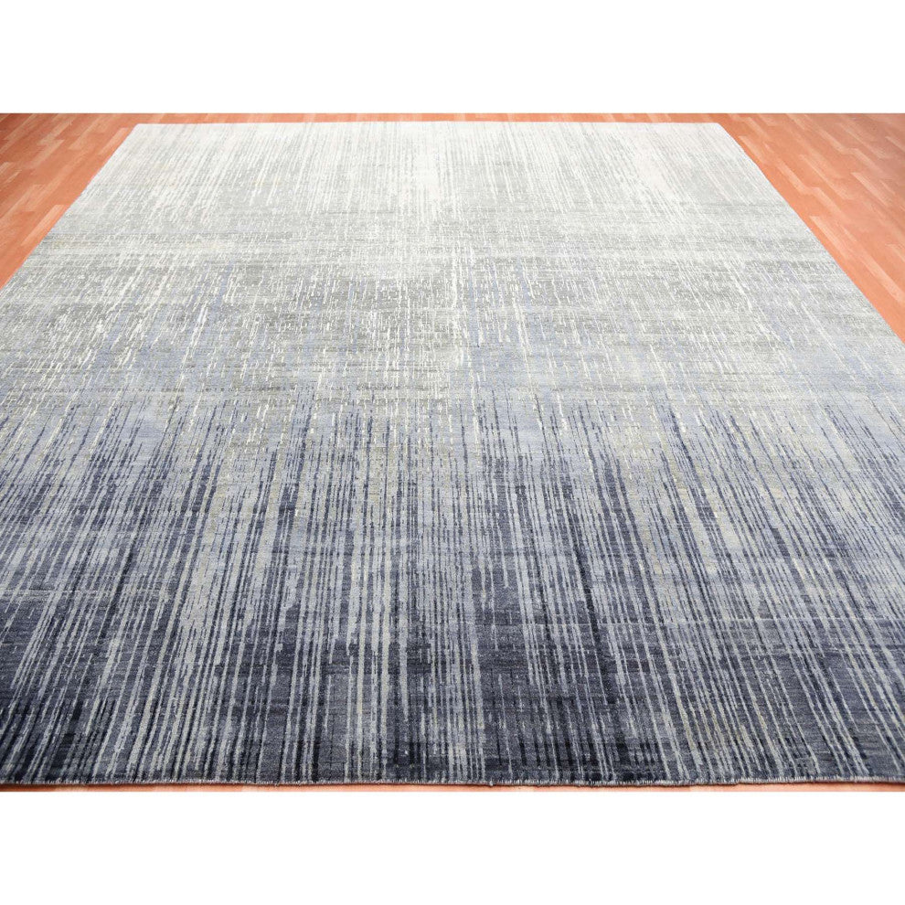 Blue/Gray Modern Ombre Hand Knotted Densely woven Square Oriental Rug12'1"x12'2"