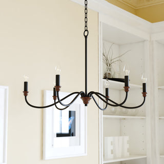 Annabelle 6-Light Farmhouse Chandelier Candelabra, Matte Black/Brushed Walnut