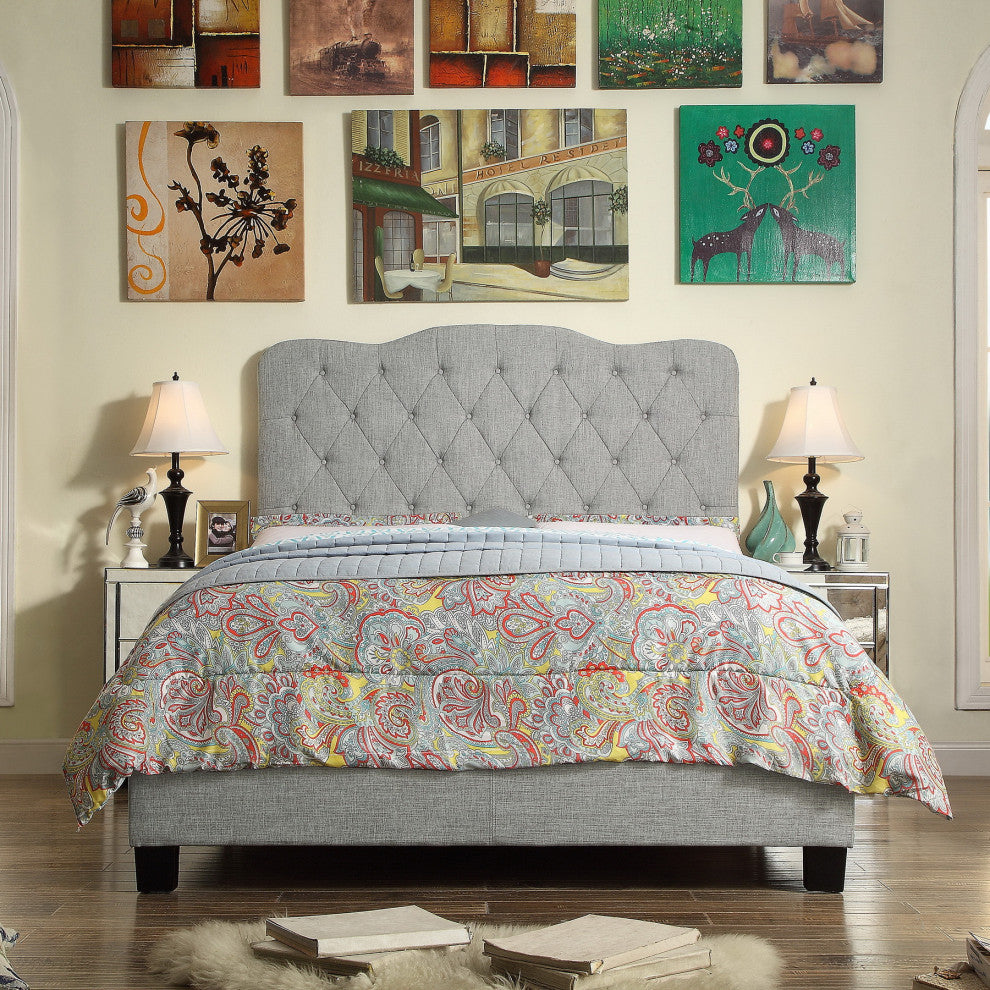 Andrea Upholstered Panel Bed, Gray, King