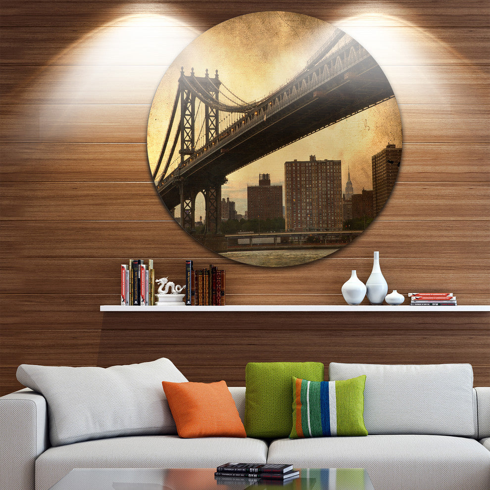 Dark Manhattan Bridge, Photo Disc Metal Wall Art, 11"
