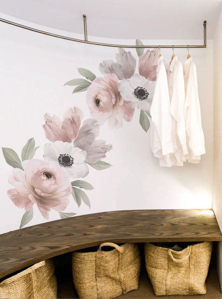 Floral Vinyl Wall Sticker, Spring Pink Green