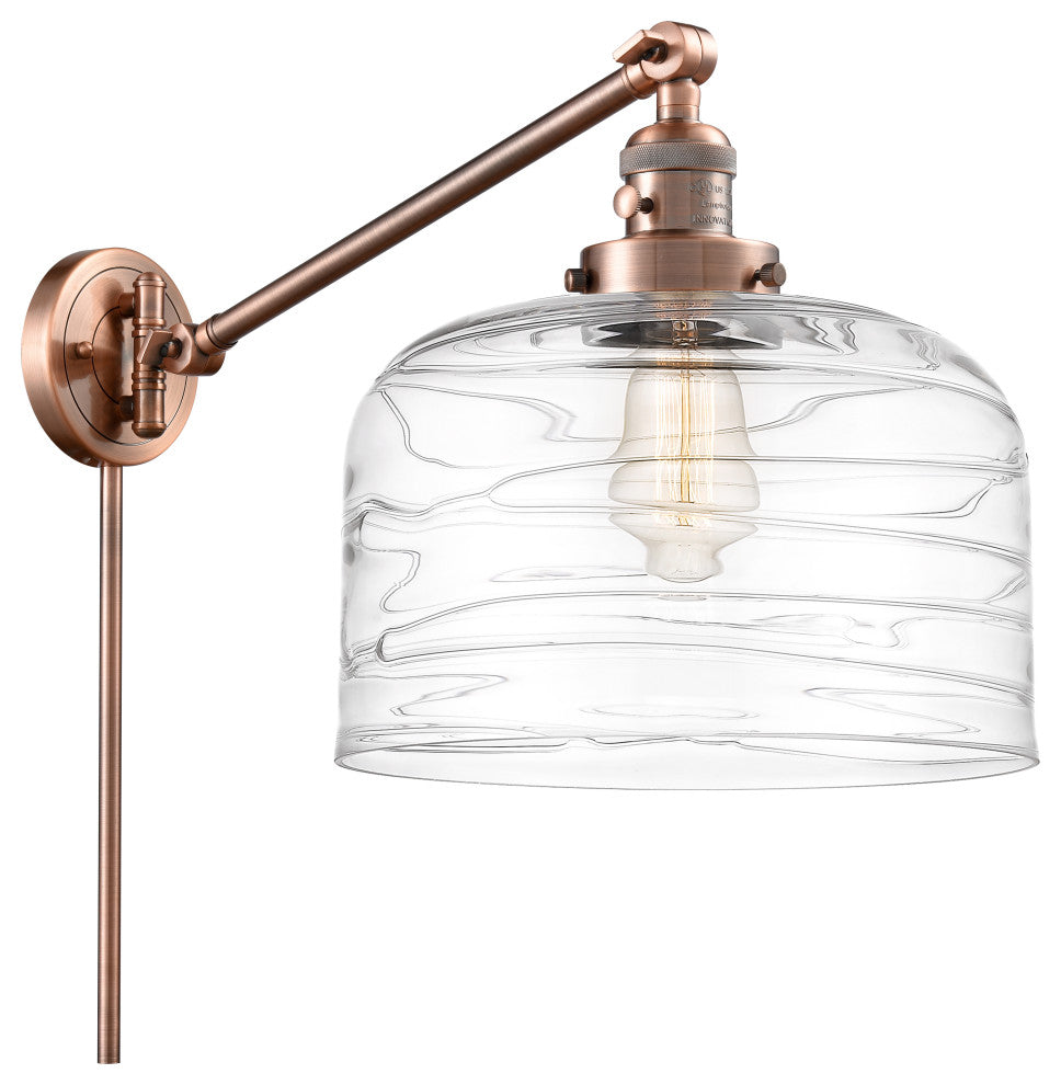 Bell Swing Arm With Switch, Antique Copper, Clear Deco Swirl, Clear Deco Swirl