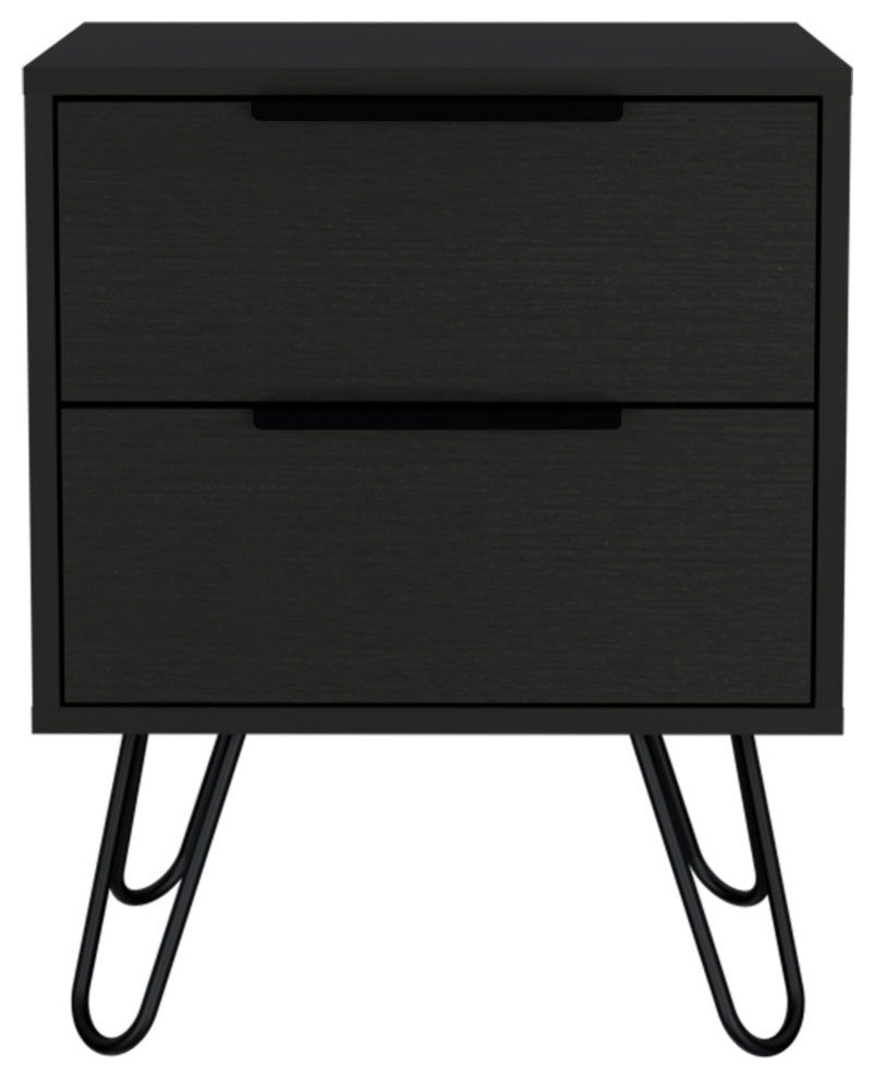 Nuvo 22-inch Tall Nightstand, 2 Drawers, and Hairpin Legs, Black Wenge