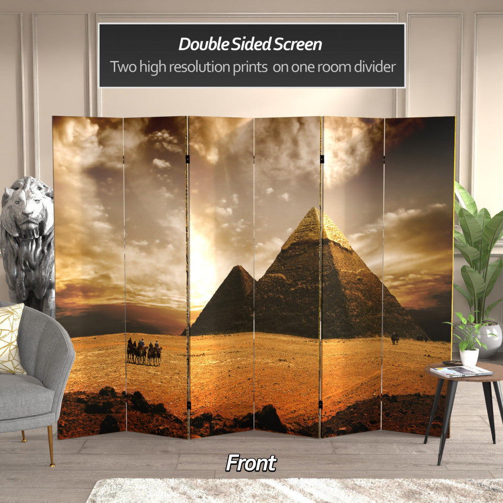 6' Tall Double Sided Egyptian Pyramid Canvas Room Divider