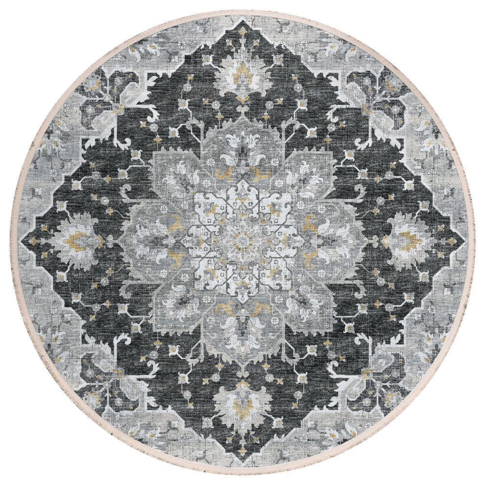 Indoor/Outdoor Marbella MB3 Midnight Machine Washable 8' x 8' Round Rug
