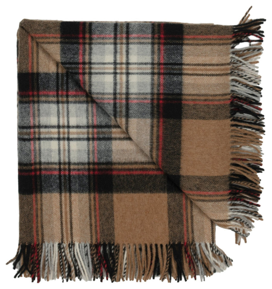 Prince of Scots Highland Tartan Tweed Merino Wool Throw, Camel Stewart