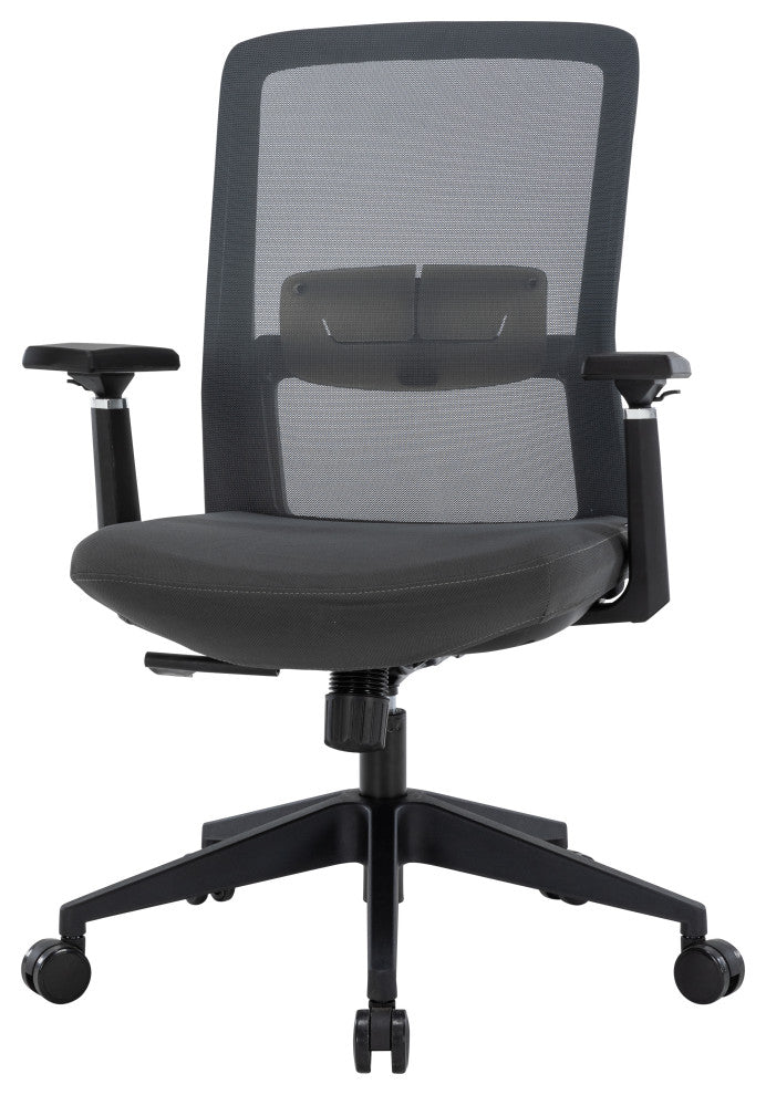 LeisureMod Ingram Modern Mesh Office Task Chair With Adjustable Armrests, Grey/Grey