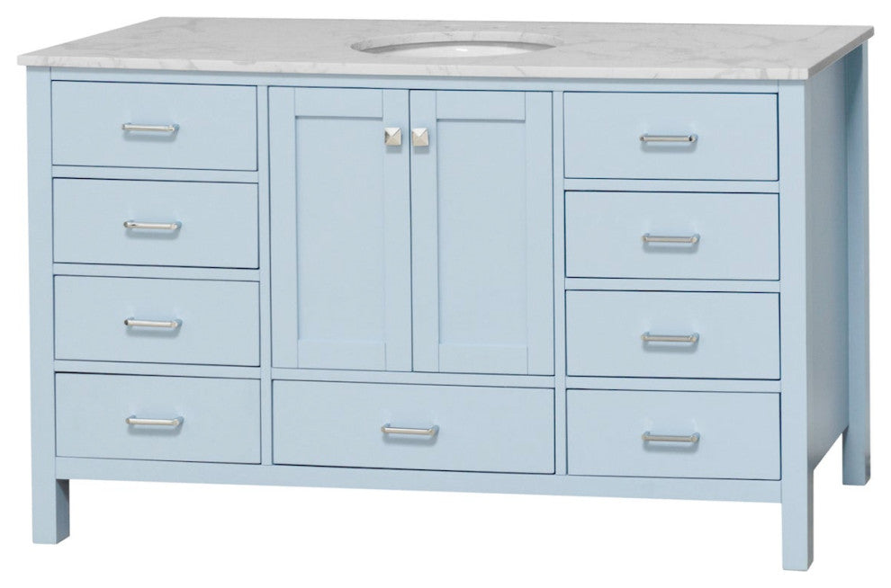 Horizon 60" Single Bathroom Vanity Top, Powder Blue, Engineered Carrara