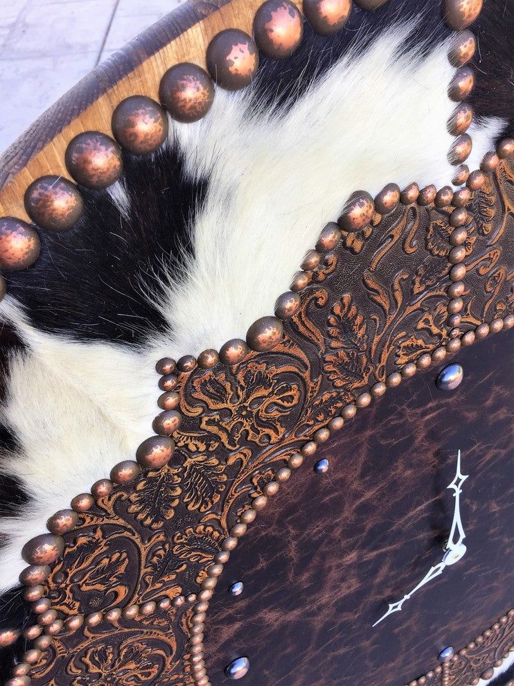 Cowhide Decorative Wall Clocks, 24"x24"