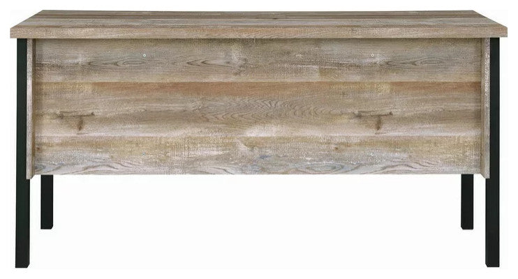 Rustic Desk, Spacious Rectangular Top With 4 Drawers & Cabinet, Weathered Oak
