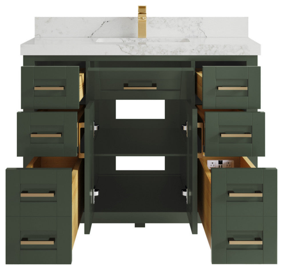 Cambridge 42 Single Sink Bath Vanity in Pewter Green 2" Calacatta Nuvo