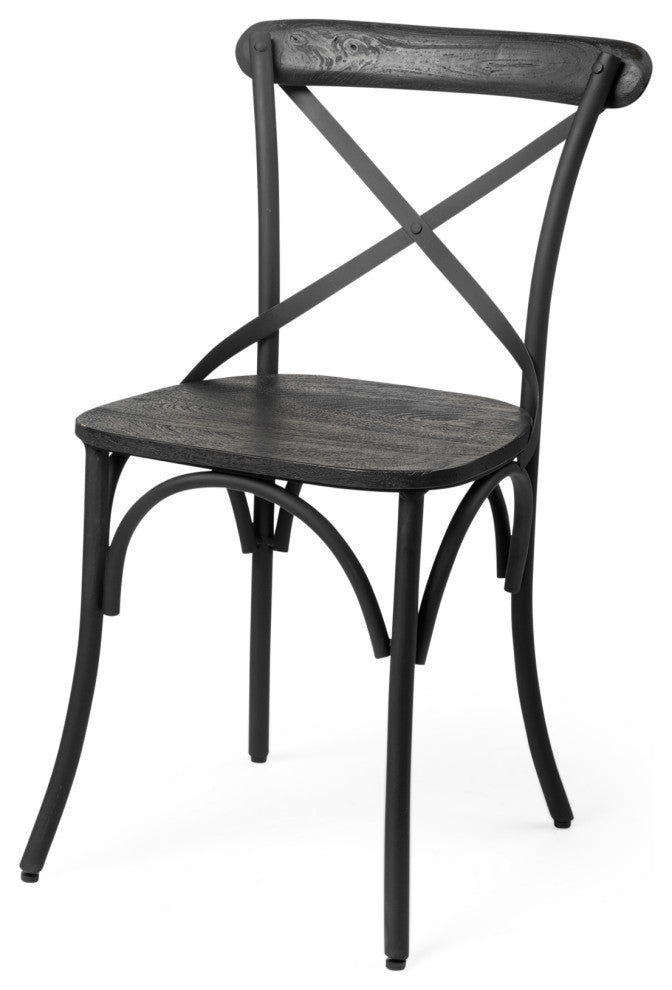 Etienne Black Solid Wood Seat With Black Iron Frame Dining Chair (Set of 2)
