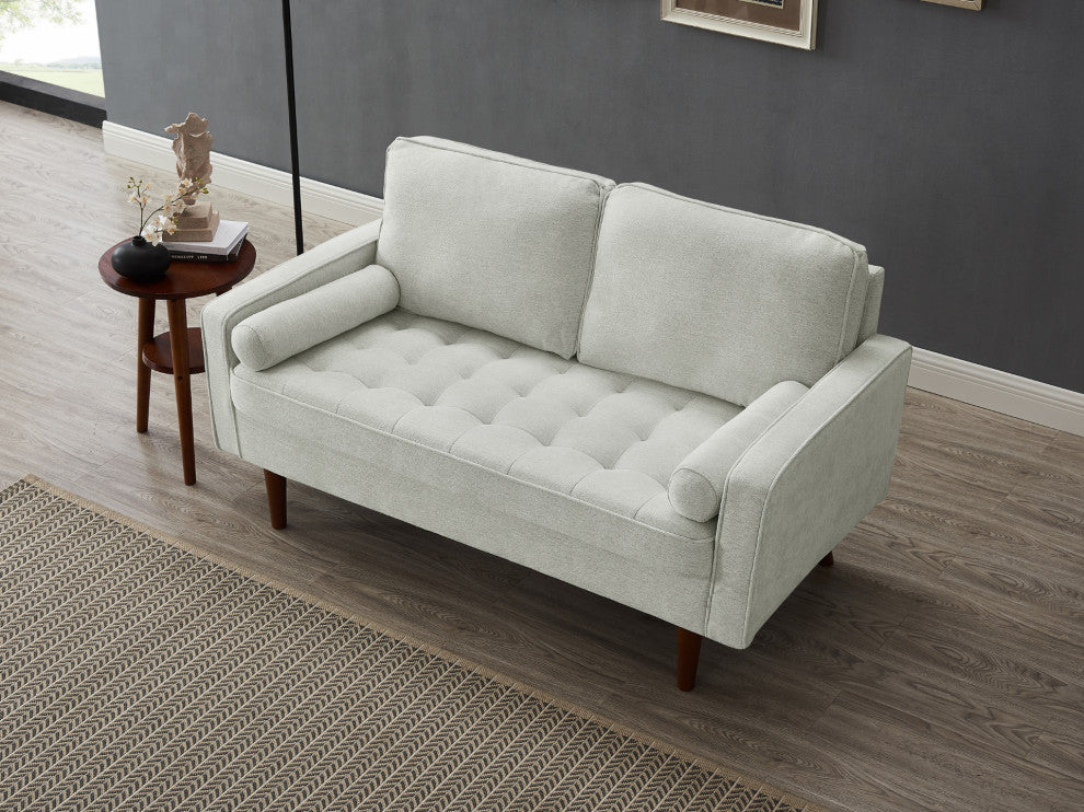 The Benard II Linen Square Arm Loveseat, Ivory White