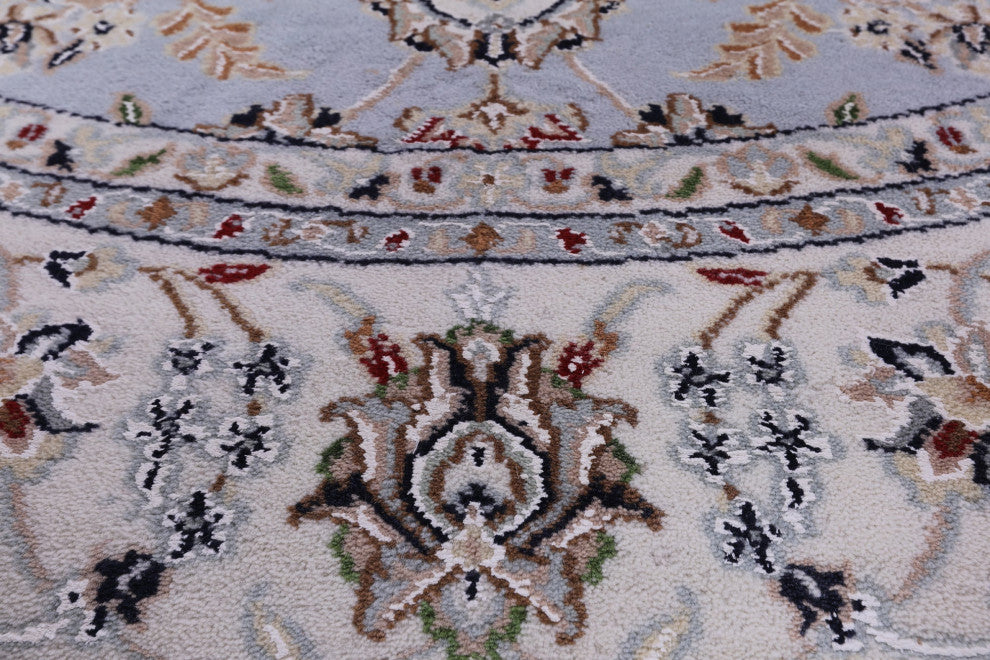 6' Round Persian Nain Wool & Silk Handmade Rug - Q14746