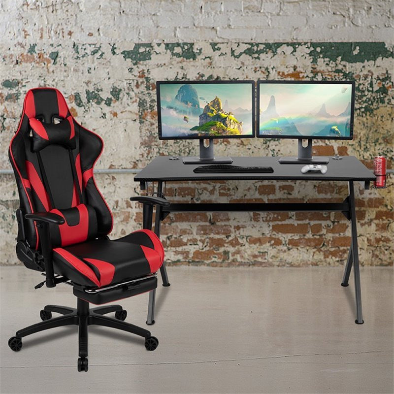 Flash Furniture Gaming Desk and Racing Reclining Chair Set in Black and Red