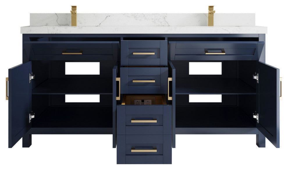 Cambridge 72 Double Sink Bath Vanity in Hale Navy Blue 2" Calacatta Nuvo