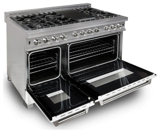 ZLINE 48 Dual Fuel Range With Griddle and White Matte Door