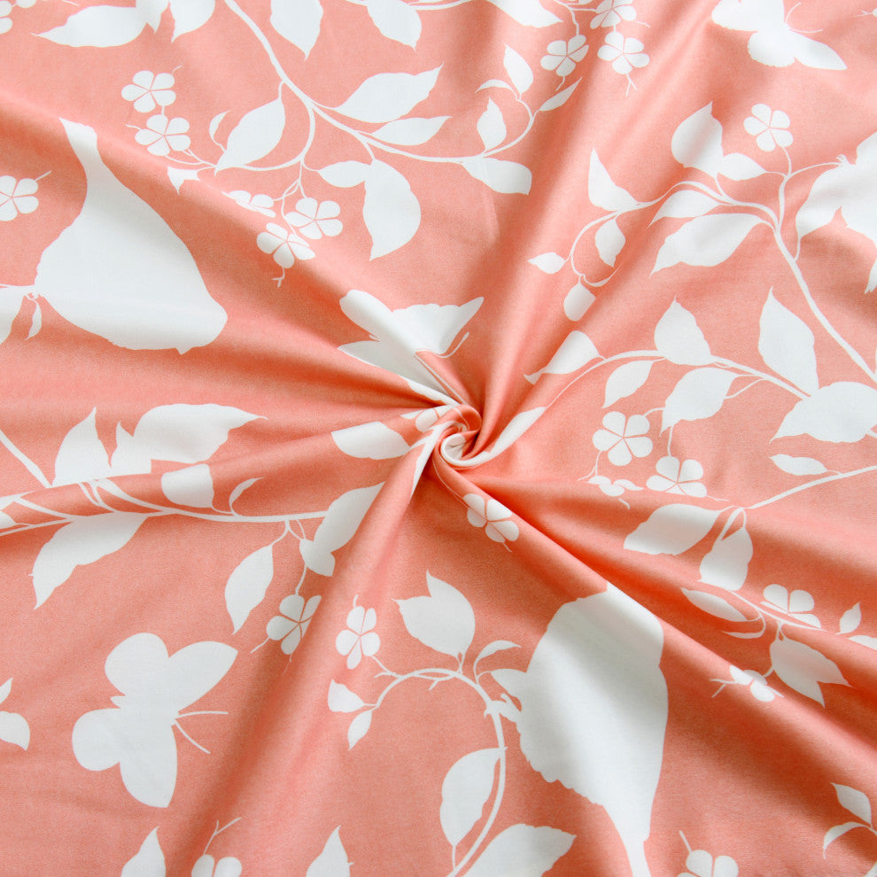 Printed Microfiber Birdsong Curtains, Set of 2, Coral