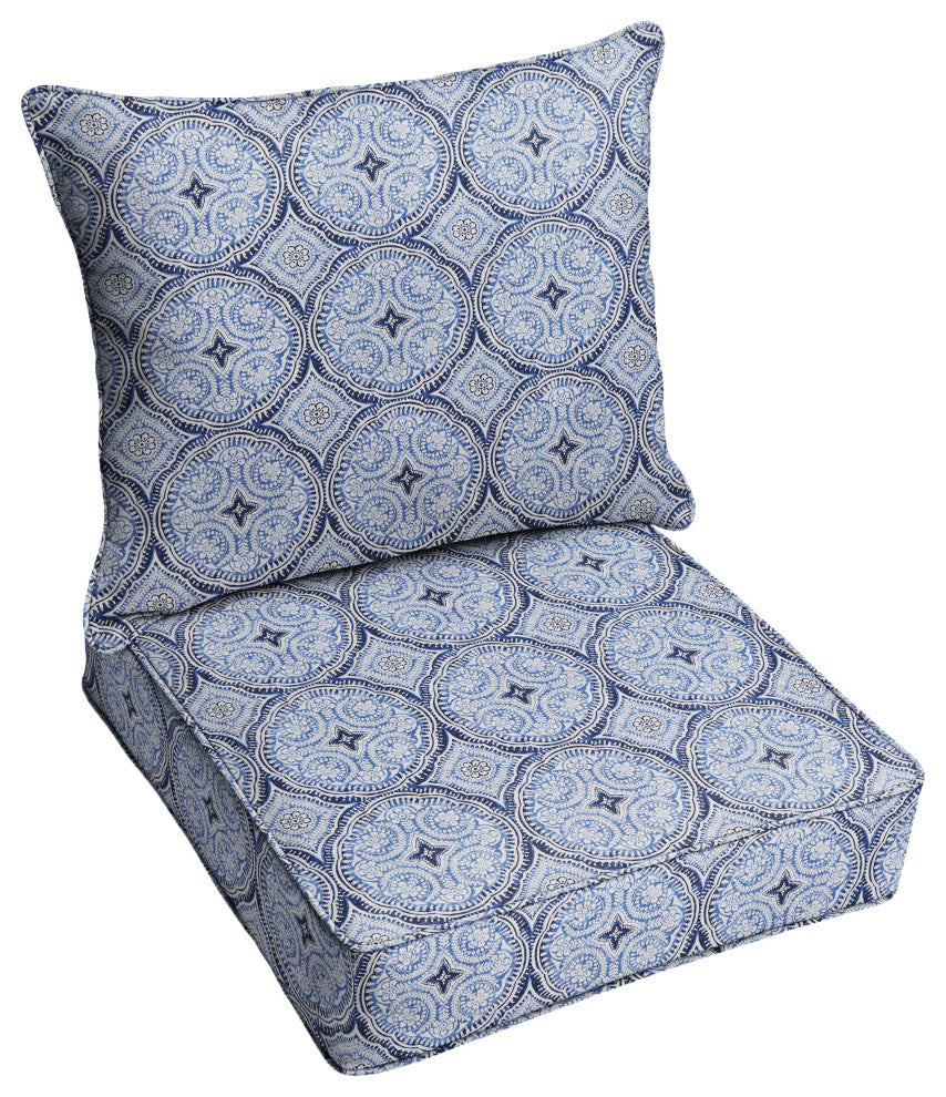 Blue Medallion Outdoor Deep Seating Pillow and Cushion Set, 23"x25