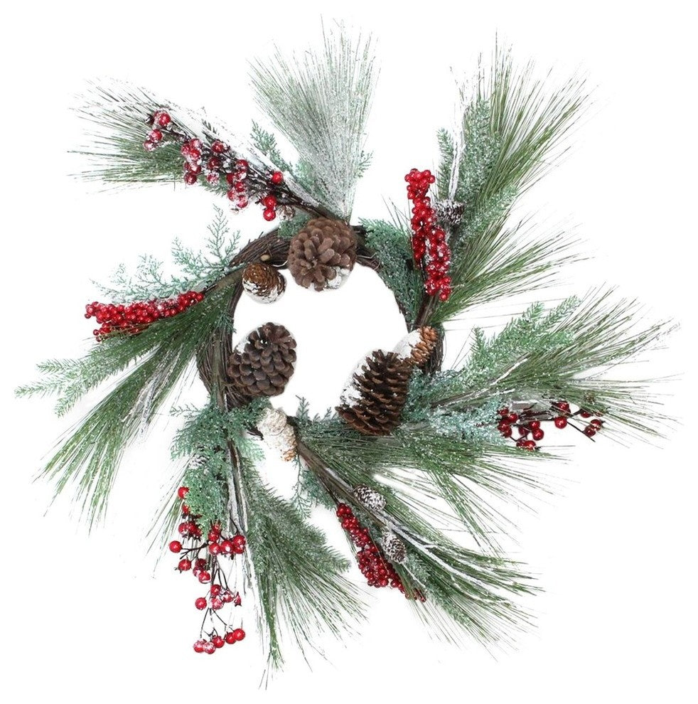 32" Berries Pine Cones and Green Pine Sprigs Christmas Wreath