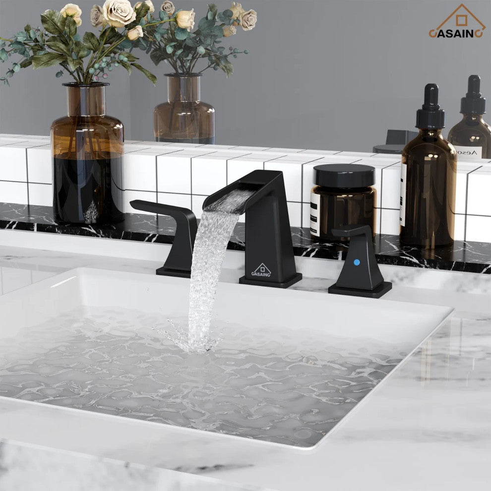 CASAINC 6-12in Bathroom Sink Faucet 2 Handle Centerset for 3 Hole with Drain Kit, Matte Black