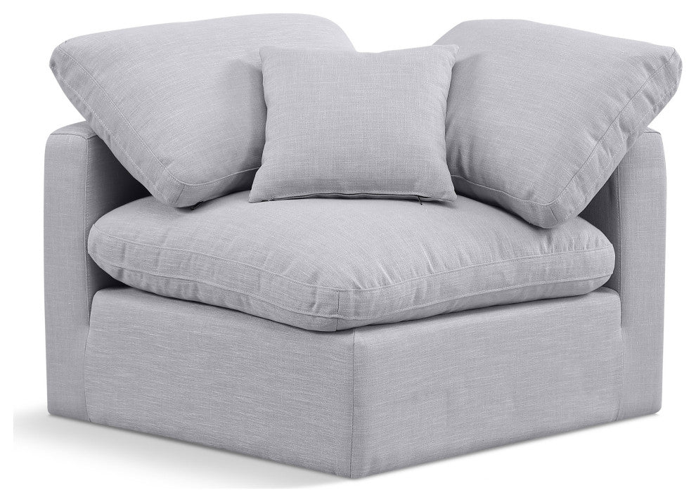 Indulge Upholstered Modular Chair, Grey, Down Stuffed Linen Textured Fabric, Corner Chair
